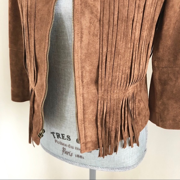 BCBG Boho Western Cowgirl Vintage Inspired Fringe Suede Brown Jacket Small - Picture 10 of 11